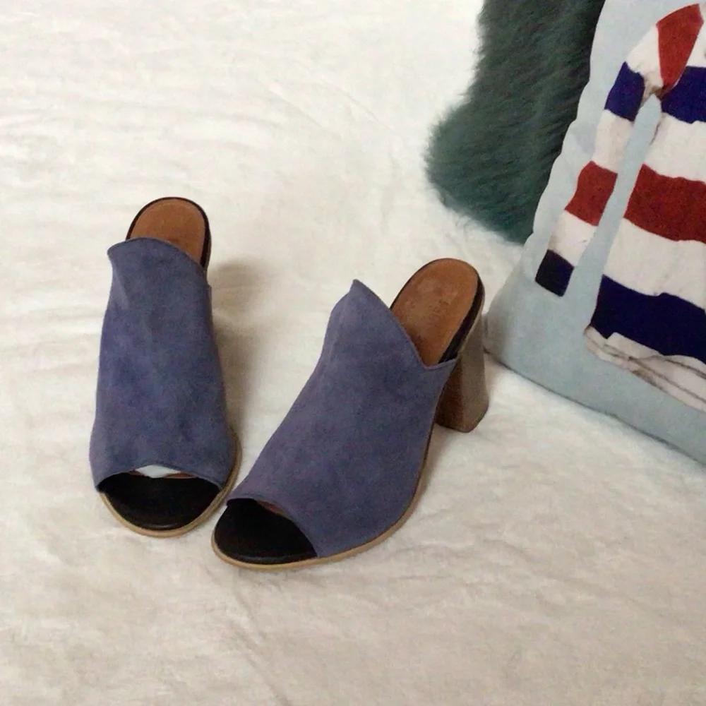 Fabianelli Italy Lavender Suede Peep Toe Block Heel Shoes Womens 6 - Picture 6 of 9